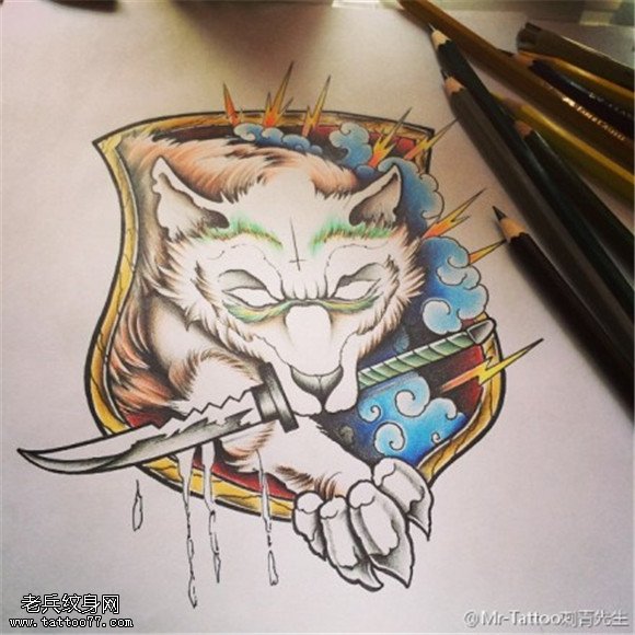狼纹身手稿图片