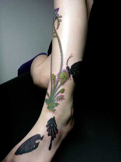 针三味腿部纹身作品