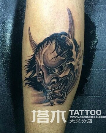 男士小腿般若纹身