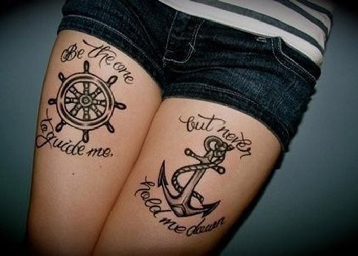 船锚纹身，纹在大腿处，可谓恰当不过了