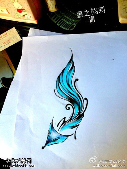 彩色狐狸纹身手稿图案