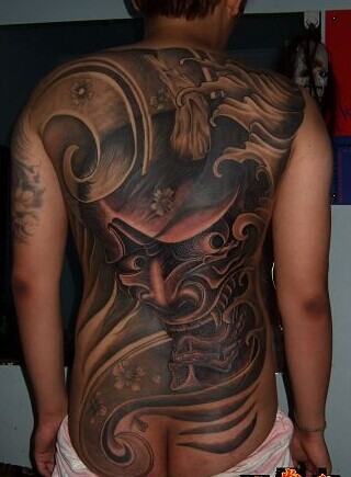 满背大气经典的般若刺青