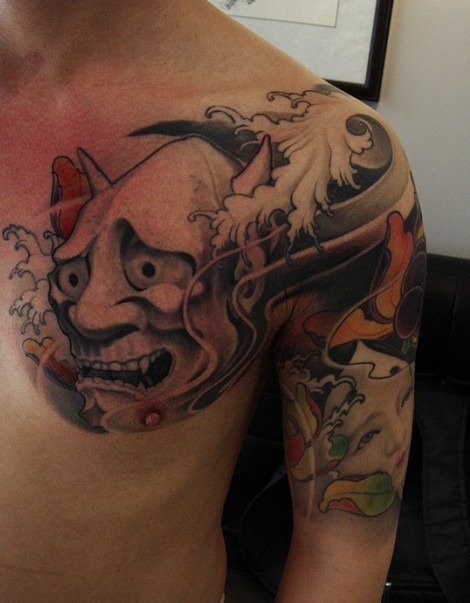 适合男人的半甲般若刺青