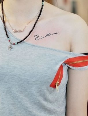 性感优雅的锁骨英文刺青