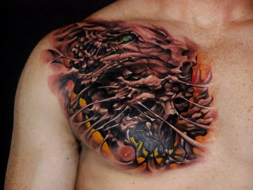 西班牙3D名师diego ruiz 的胸部纹身作品