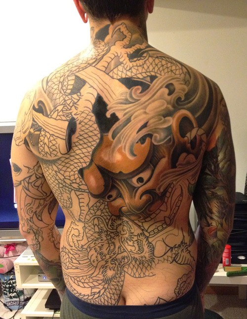 满背大气经典的般若刺青