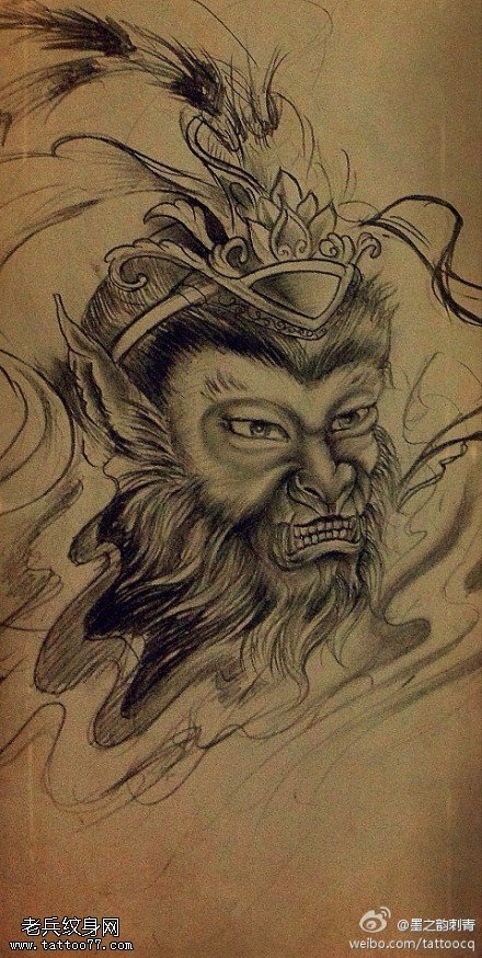 孙悟空纹身手稿图片