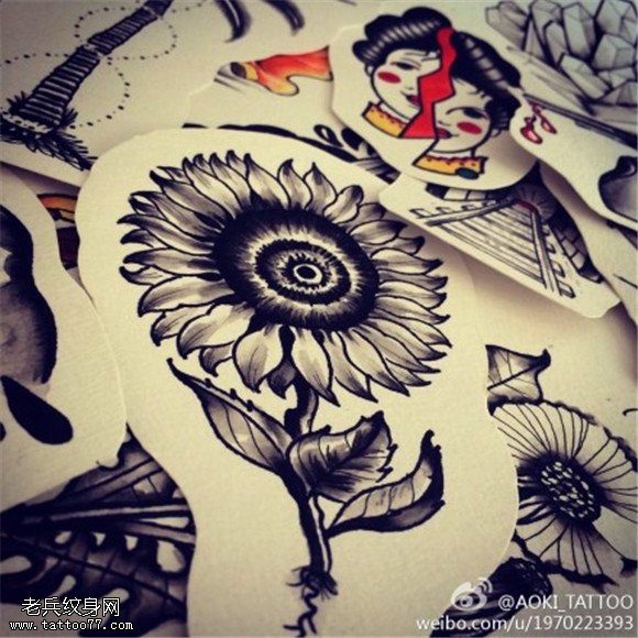 向日葵纹身手稿图案