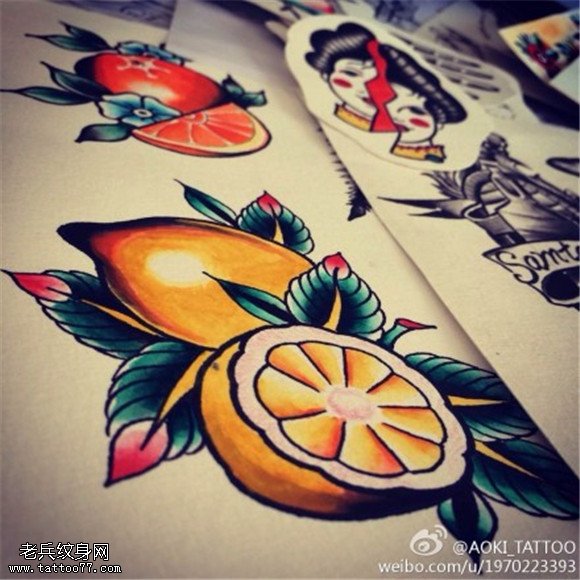 柠檬纹身手稿图案