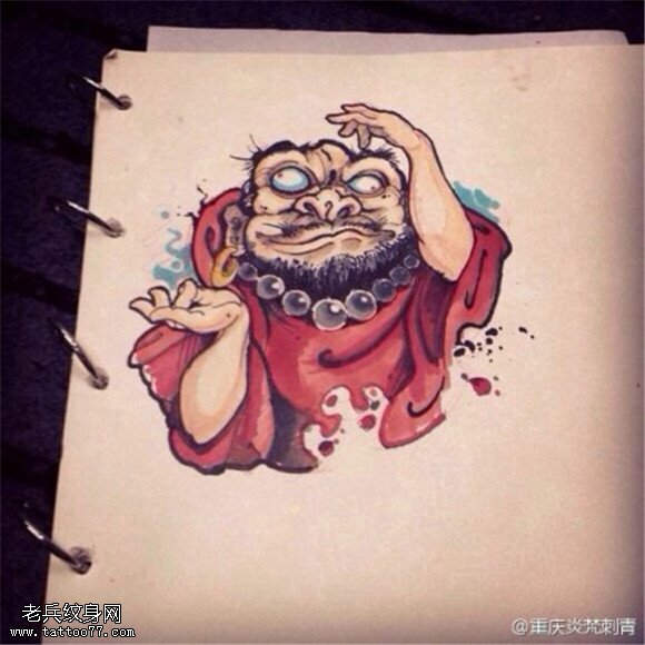 彩色个性达摩纹身手稿图片