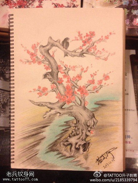 梅花纹身手稿图案