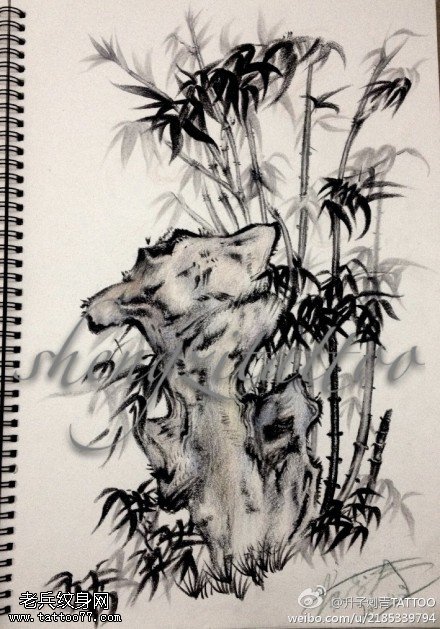 竹子纹身手稿图案