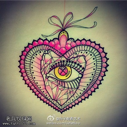 彩色爱心纹身手稿图片