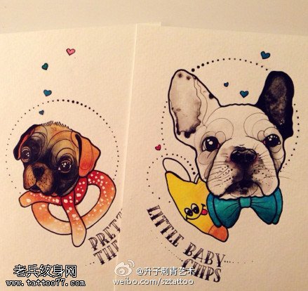 彩色个人汪星人纹身手稿图