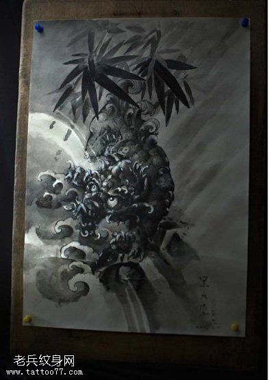 竹子连理貔貅纹身图案