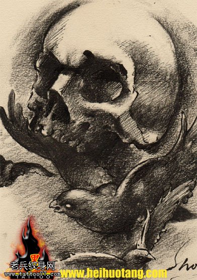 乌鸦骷髅纹身图案