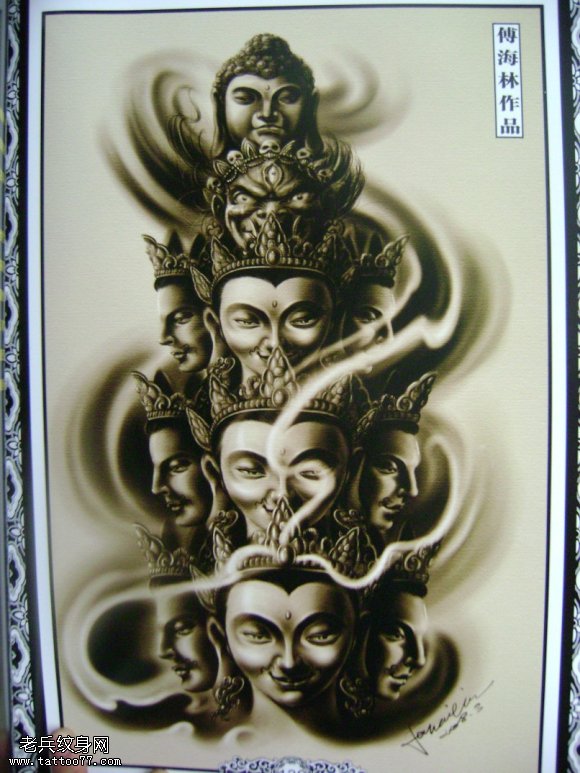 一款十三面佛纹身图案