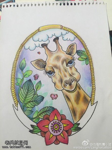 彩色鹿纹身手稿图片