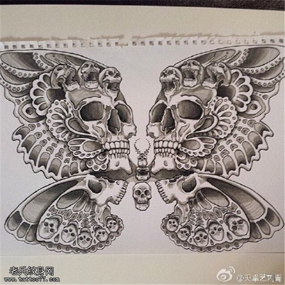 个性骷髅蝴蝶纹身图片