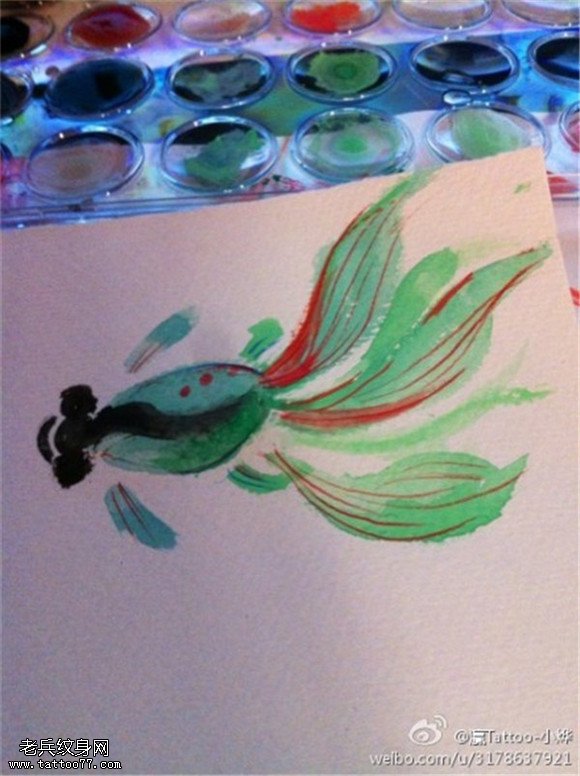 彩色个性水墨金鱼纹身手稿图片缩略频道推荐图