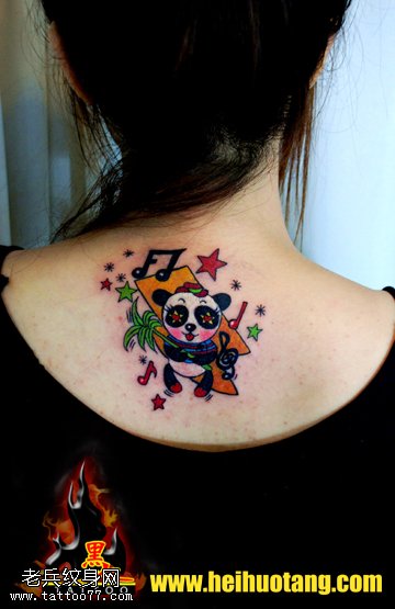 水彩卡通熊猫纹身图案