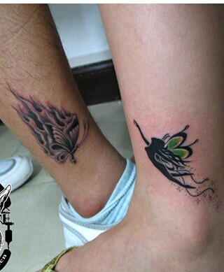 脚踝情清新的情侣图腾纹身