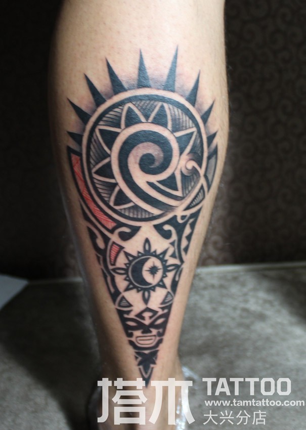 小腿玛雅图腾纹身图案