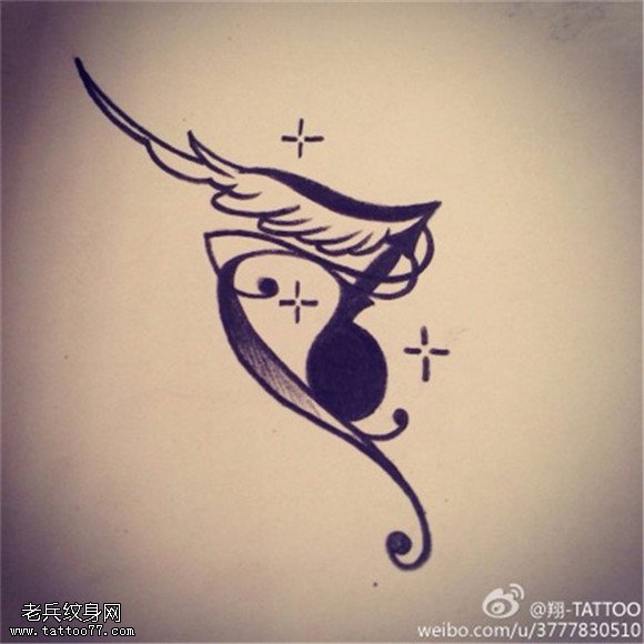 音符翅膀纹身手稿图案