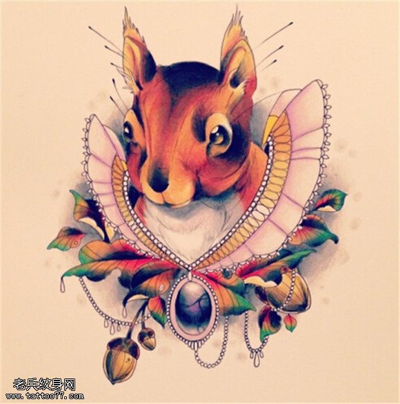 彩色兔子纹身手稿图片