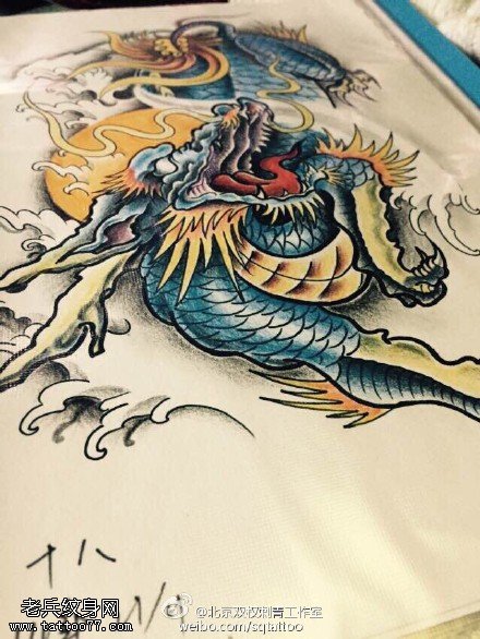 彩色麒麟纹身手稿图案