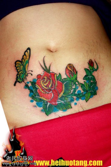 腰部推荐蝴蝶大花纹身图案