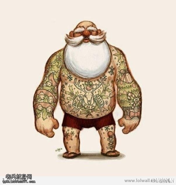 老头麋鹿卡通纹身手稿纹身图案