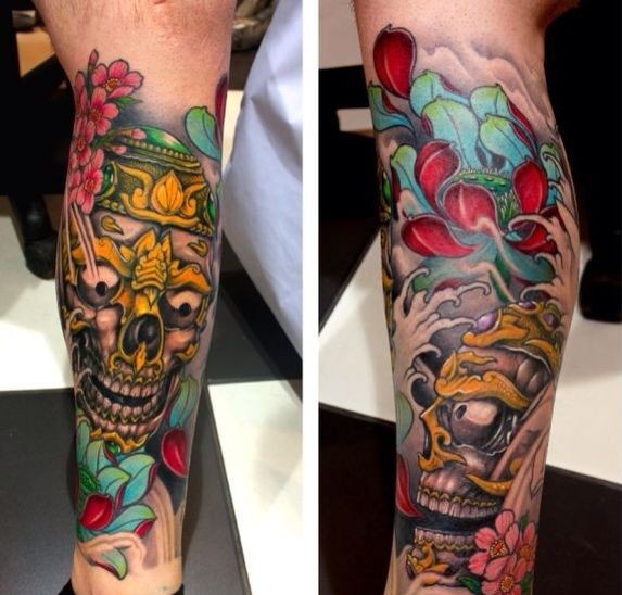 腿部帅气的般若纹身