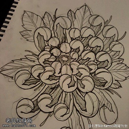 手稿经典的菊花纹身图案