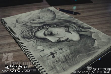 素描性感的女人纹身图案