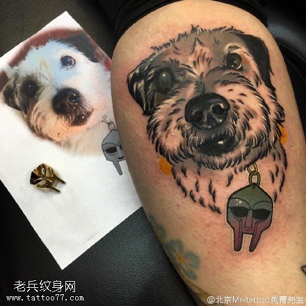 腿部的小狗狗纹身图案
