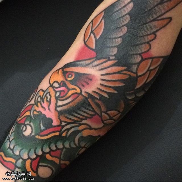 胳膊彩绘雄鹰纹身图案