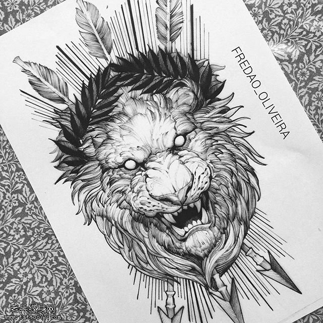 手稿万恶的狮子纹身图案