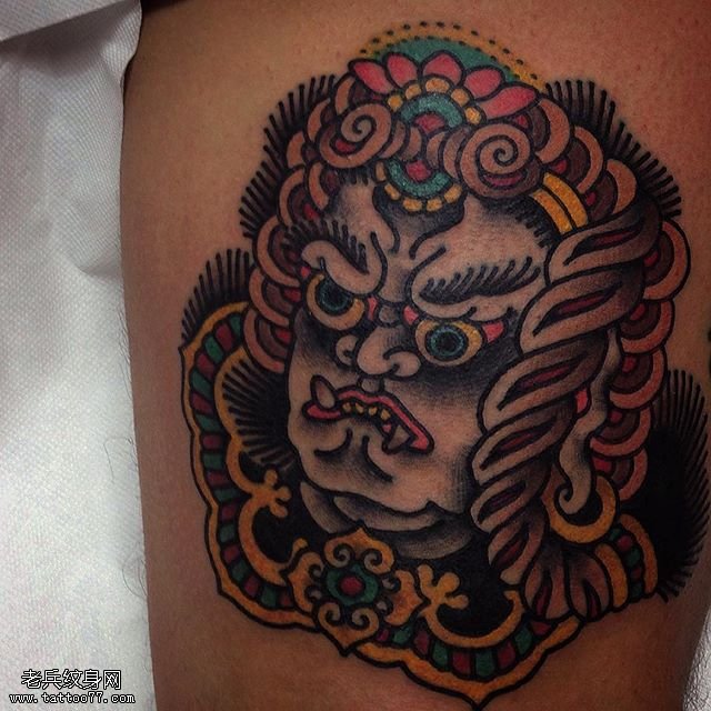 大腿日本风头像纹身图案