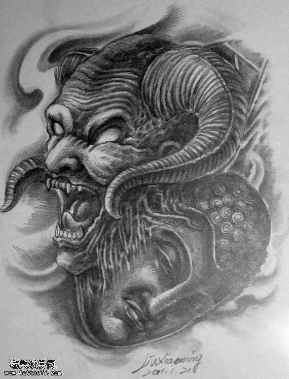 手稿佛牛魔王纹身图案