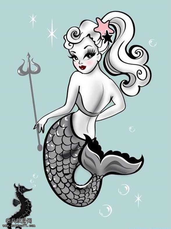 手稿美人鱼纹身图案