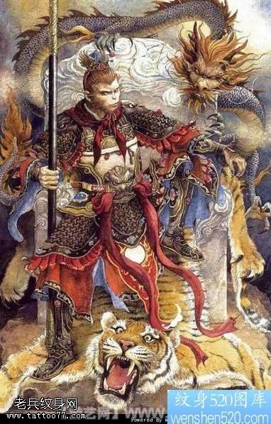 斗战胜佛孙悟空手稿满背的纹身图案