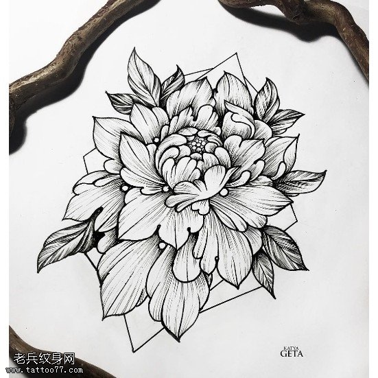 经典手稿牡丹纹身图案