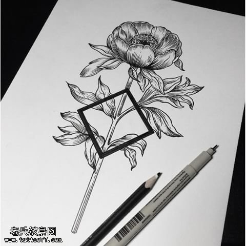 手稿的一枝花卉纹身图案