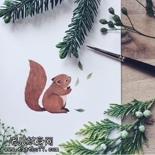 手稿迷你的小松鼠纹身图案
