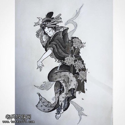 手稿日本风艺妓纹身图案