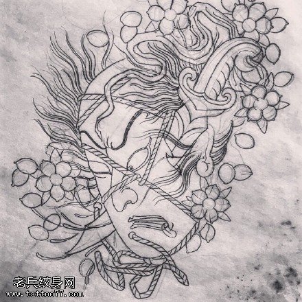 手稿素描恶魔被伏纹身图案