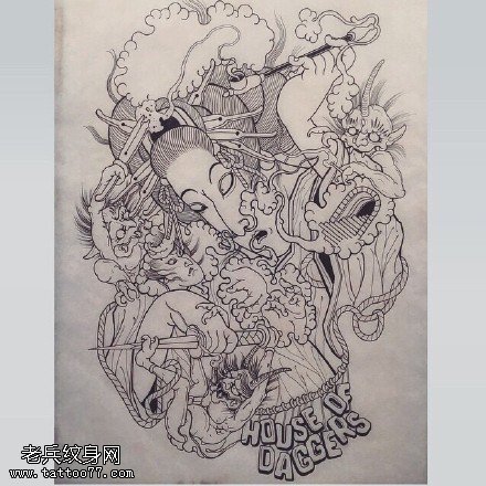 手稿素描群魔纹身图案