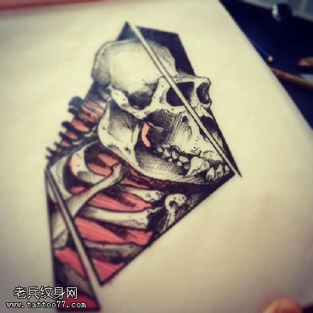 手稿素描骷髅骨架纹身图案