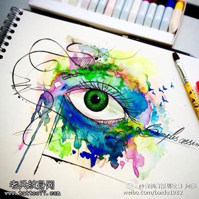 水彩风格清澈之眼睛纹身图案